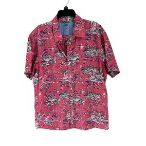 IZOD Tropical Shirt Cotton Short Sleeve Button-down Palm Trees Size XLarge